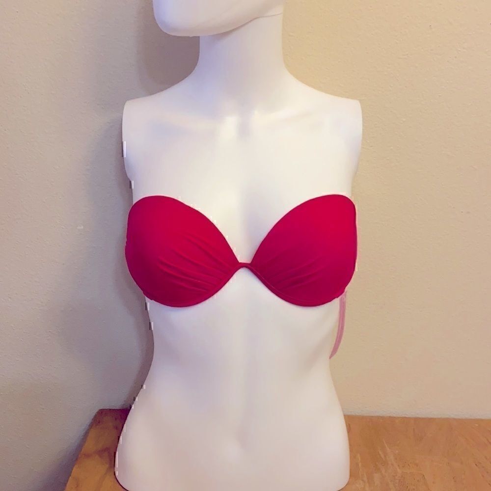 NWT  Anthropologie Rachel Lym Pink Underwired Tie Back Strapless Bikini Top